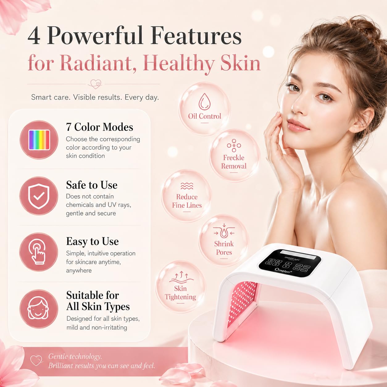 Lampada Led Per La Cura Del Viso Lampada Da Maschera 7 In 1 Con Occhiali Di Protezione Per Il Viso Adatto Per Saloni Di Bellezza Assistenza Sanitaria (Bianco)