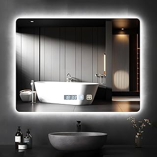 Comprar Worshow Espejo Baño con Luz 80 x 60 cm, Espejo LED baño Regulable Rectángulo con Función Antivaho, 3 Temperaturas de Color, Ajustes de Tiempo, Función de Memoria, Sensor Táctil