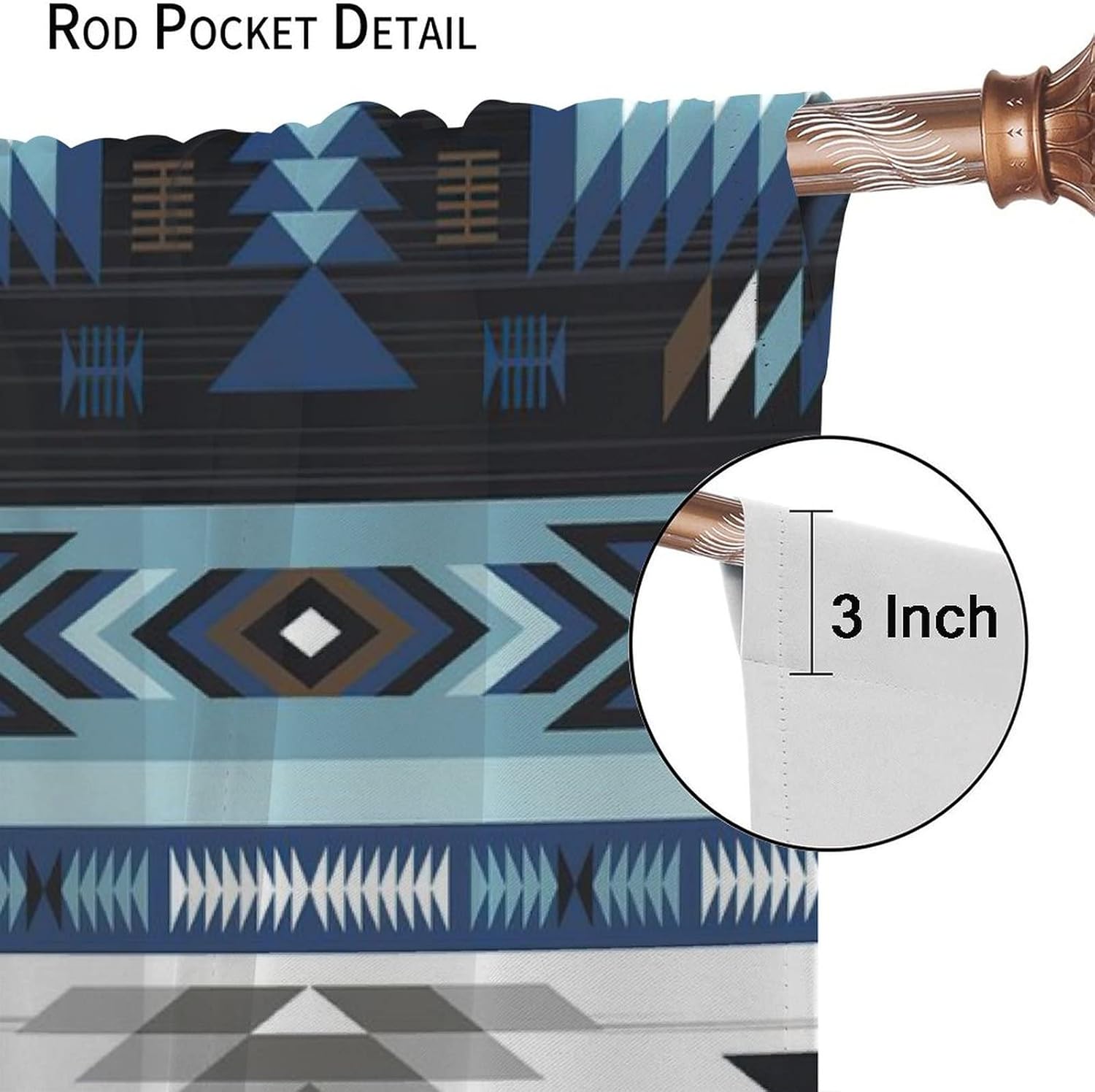 Aztec Blackout Windows Curtains, Vintage Native Western Ethnic Tribal Navajo Blue Abstract Geometric Brown Pattern, for Living Room Bedroom 42x45in 2 Panels