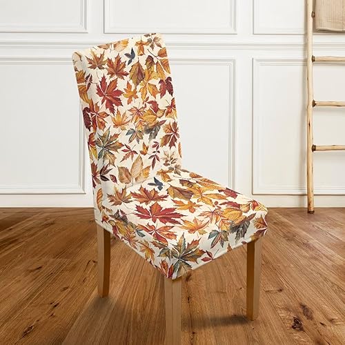 Miniatura 5 de Rnyleeg Fall Autumn Seat Covers for Dining Chairs Set of 2 Leaves Themed Stretch Dining Chair Covers Soft Comfy Chair Slipcovers for Kitchen Hoja de