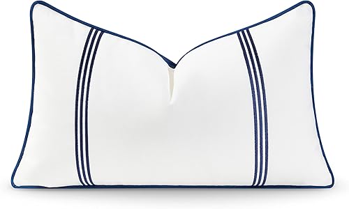 Miniatura 7 de Hofdeco Premium Coastal Hampton Style - Funda de almohada lumbar para interiores y exteriores, solo 12 x 20 pulgadas, resistente al agua para patio
