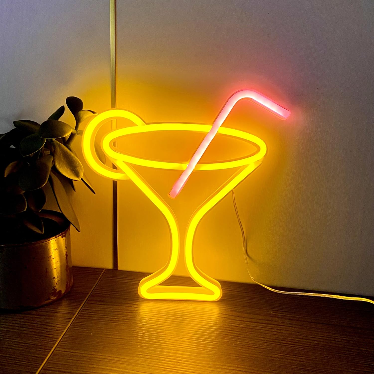 HFHungkeong Led Cocktails Neon Sign,Wine Glass Neon Light Battery and USB Dual Powered Bar Neon Night Light Signs for Wall Decor,Cocktails Night Lamp for Bar, Club,Bar Cart Acessories Decor — image 1