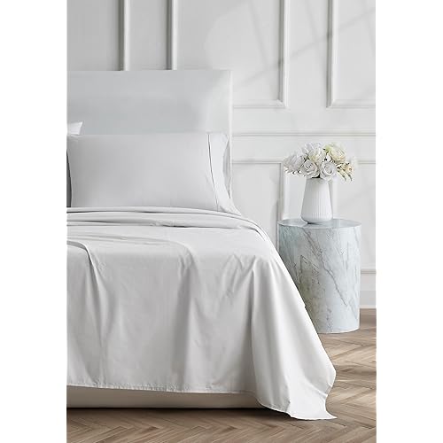 Linen Closet Luxury Cotton 400 Thread Count Ultimate Cotton Percale 4-Piece Sheet Set, Full, Light Gray