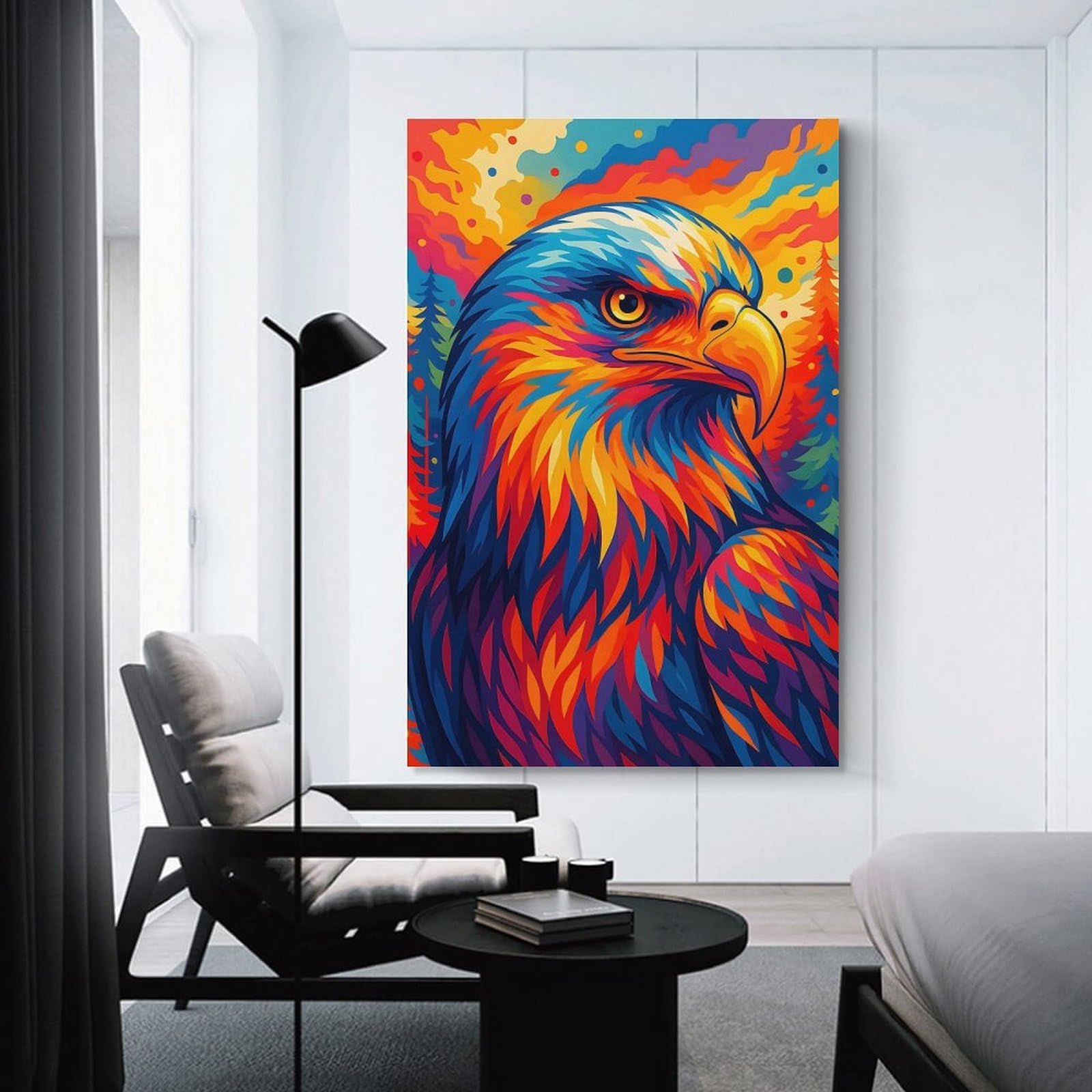 Junmoney Colorful Eagle Portrait with Forest Background Hanging Wall Art 20x30inch(50x75cm), for Small Homes, Bedrooms Or Open Spaces, Decorative Canvas Decor for Home Updates