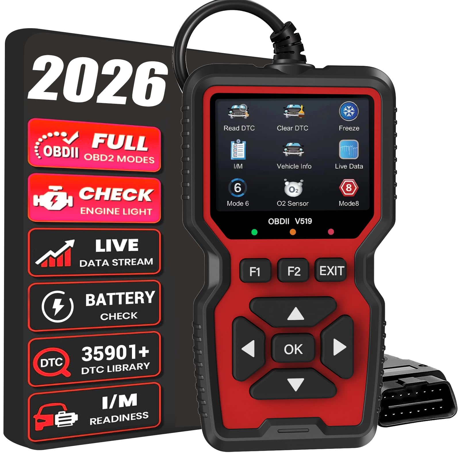 OBD2 Scanner Diagnostic Tool, Check Engine Code Reader OBD2 Scanner with Reset, Mode 6, Mode 8 & I/M Readiness, Auto Check Engine Light Car Diagnostic Scan Tool for All OBDII Car Since 1996