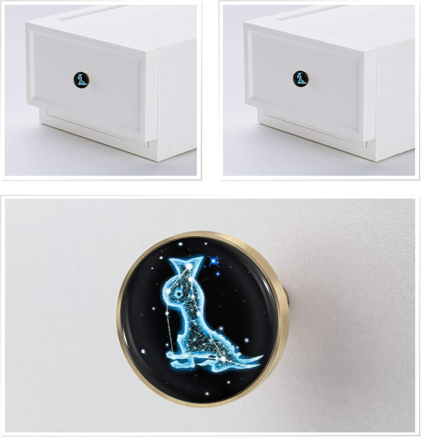 Amogeeli Glowing in Dark Zodiac Glass Brass Cabinet Drawer Knob Pull Handles with Screws Pack of 6