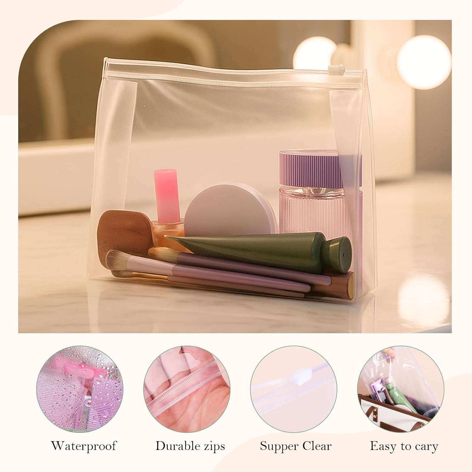 Giantree 50 PCS Small Clear Makeup Bag, 9.8"x7" Mini PVC Waterproof Cosmetic Organizer Bags Moisture-proof Portable Zipper Pouches Toiletry Bags Swimsuit Storage Bag with Zipper - Image 3