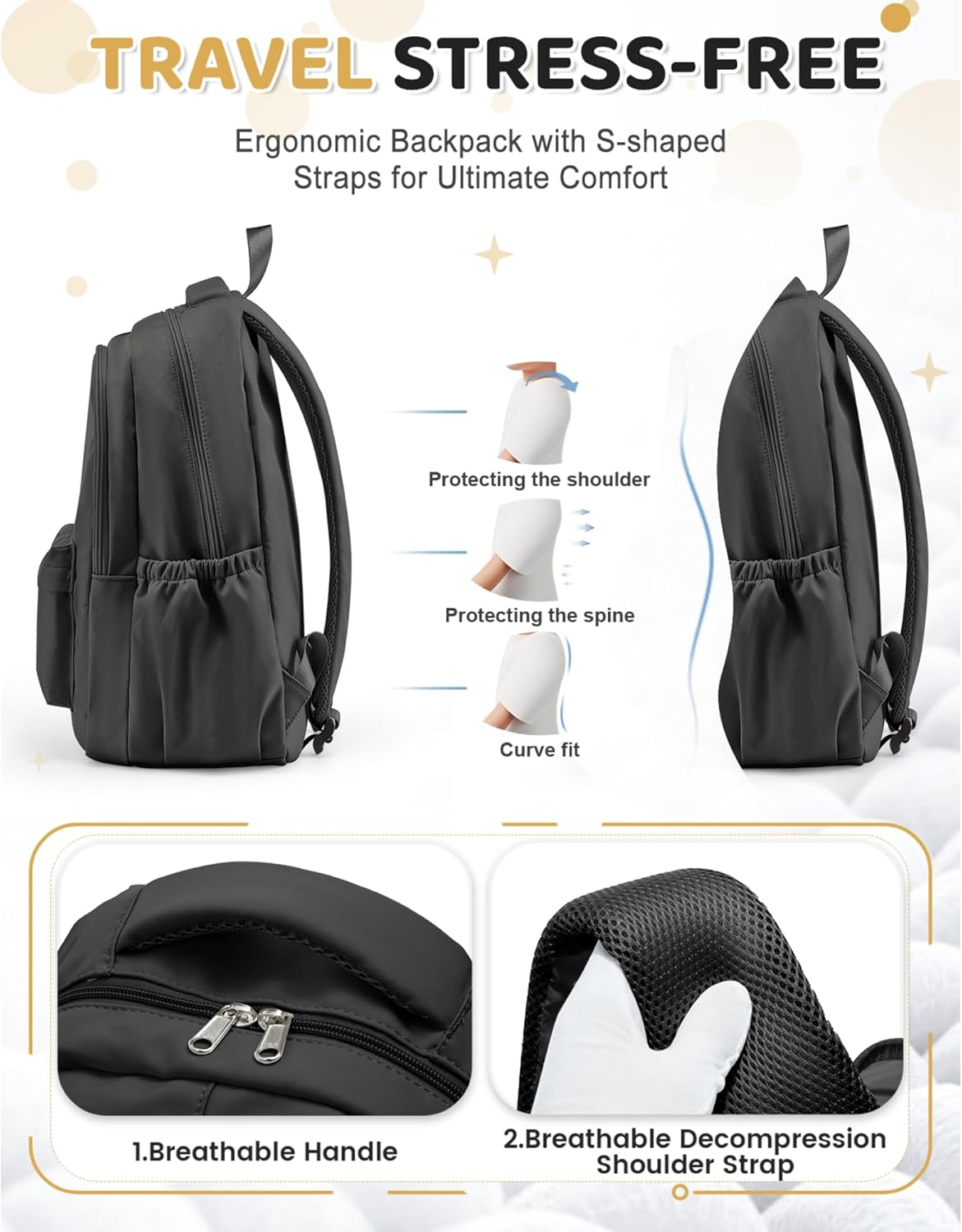 Black School Backpack for Girl Women Boy High School Bag College Backpack Bookbag Lightweight Waterproof Casual Daypack Back Pack - Image 6