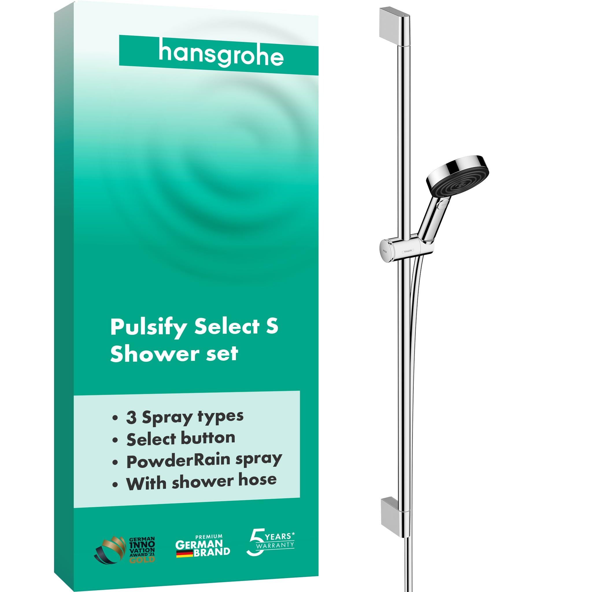 hansgrohe Pulsify Select S Set doccia 105 3 tipi di getto Relax con asta doccia 90 cm, cromo, 24170000