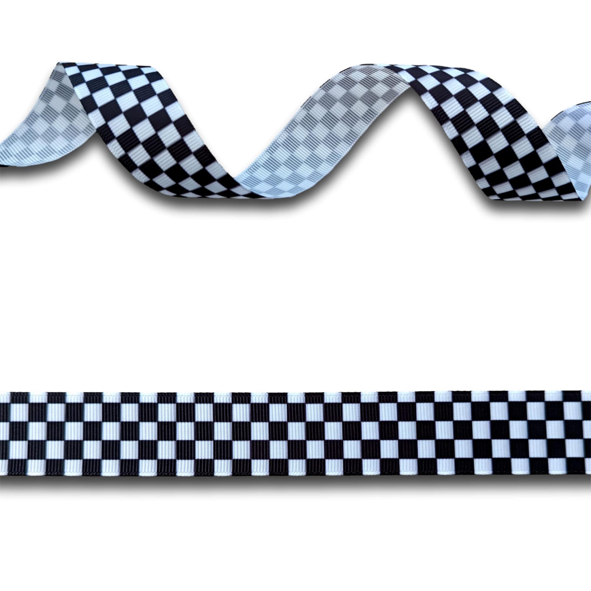 5 Yards (4.5 metres) Black & White Check Chequered Flag Grosgrain Ribbon 25mm Wide, Ideal for Craft Projects Cakes, Scrapbooking etc