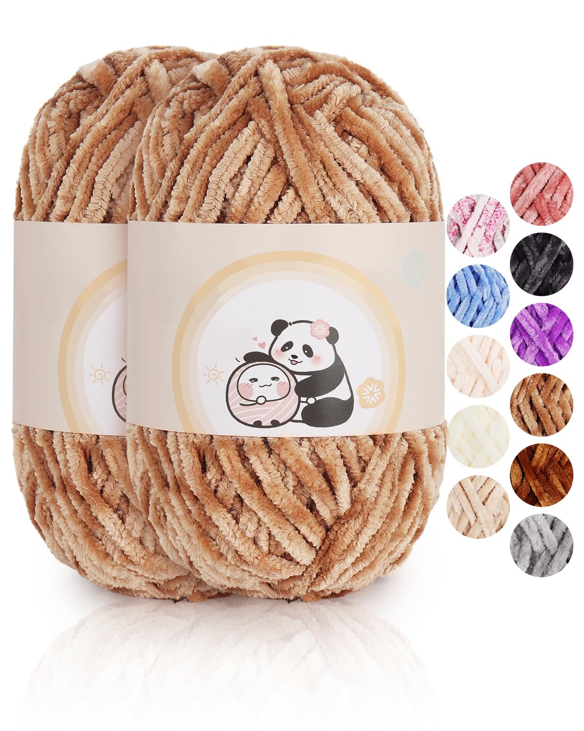 Aeelike 200g Chenille Garn zum Stricken, Weich Chunky Chenille Fluffy Yarn, Flauschige Samt Velvet Chenille Wolle zum Häkeln, Warme Plüschwolle für Mützen, Schals, Decken, Hell Khaki