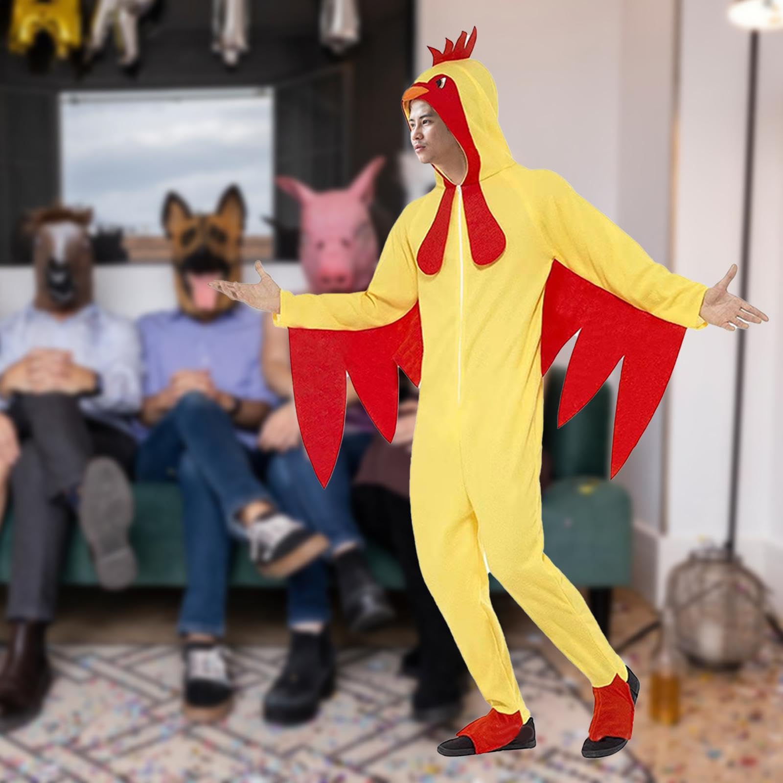 Amagogo Costume da Pollo di Halloween, Adorabile Tuta per Feste a Tema, Giochi di Ruolo, Carnevale, L