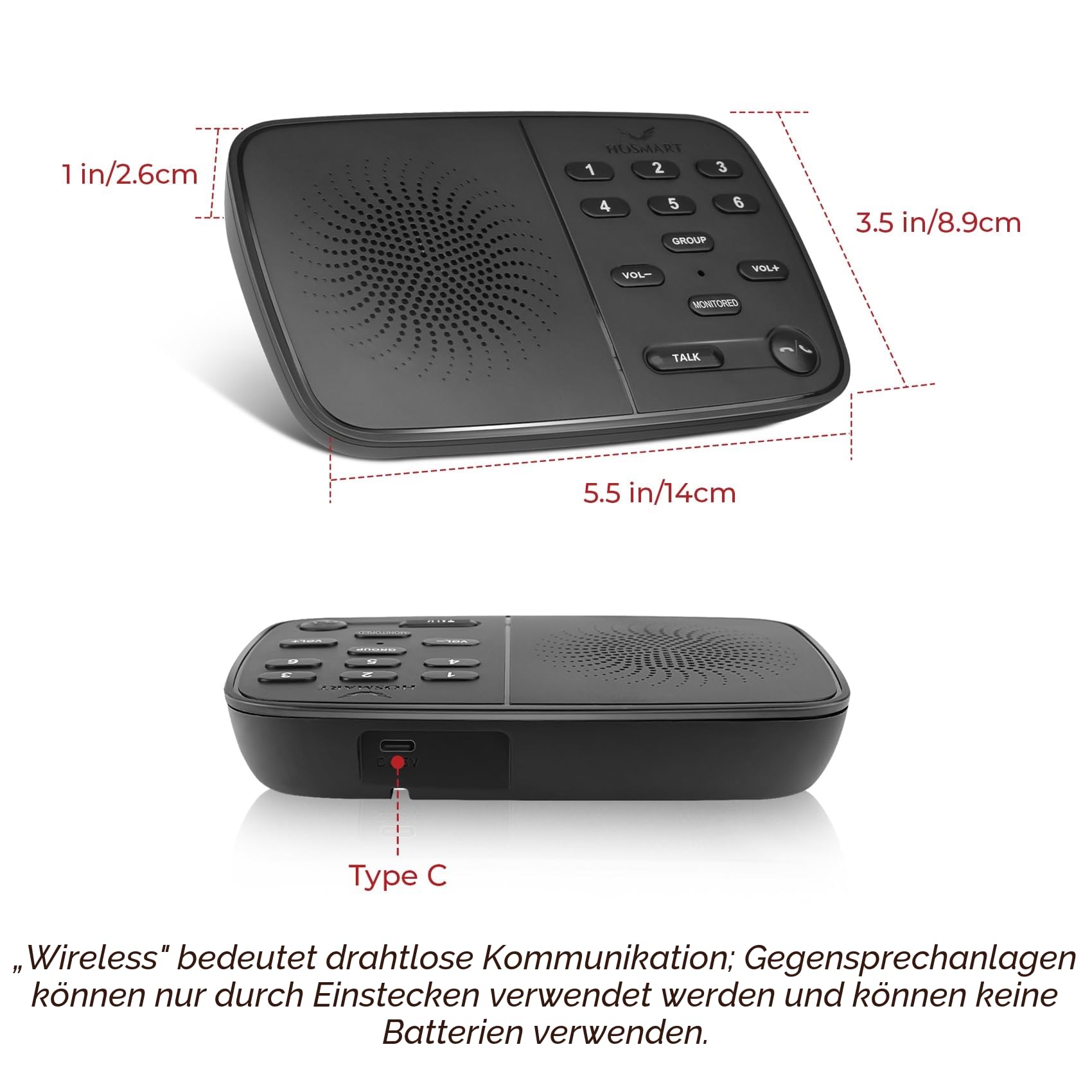 Hosmart Intercoms Wireless for Home UltraSpeak Pro, 2024 Full Duplex Wireless Intercom System for Business, Room to Room Intercom, Zwei-Wege-Echtzeit-Gegensprechanlage mit 1200 Fuß Reichweite (6