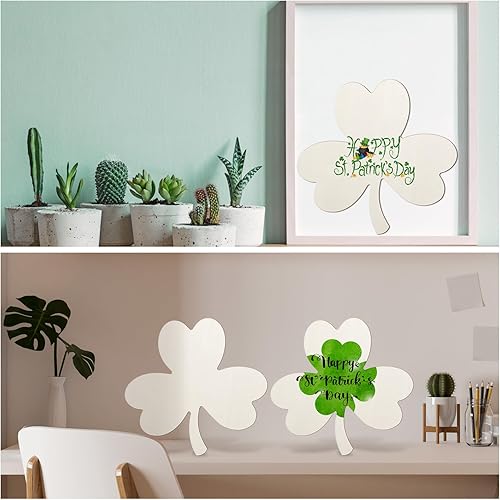 Miniatura 6 de Anglechic 12 recortes de trébol de madera sin terminar de 12 pulgadas, adornos de trébol de madera del día de San Patricio, trébol de madera en