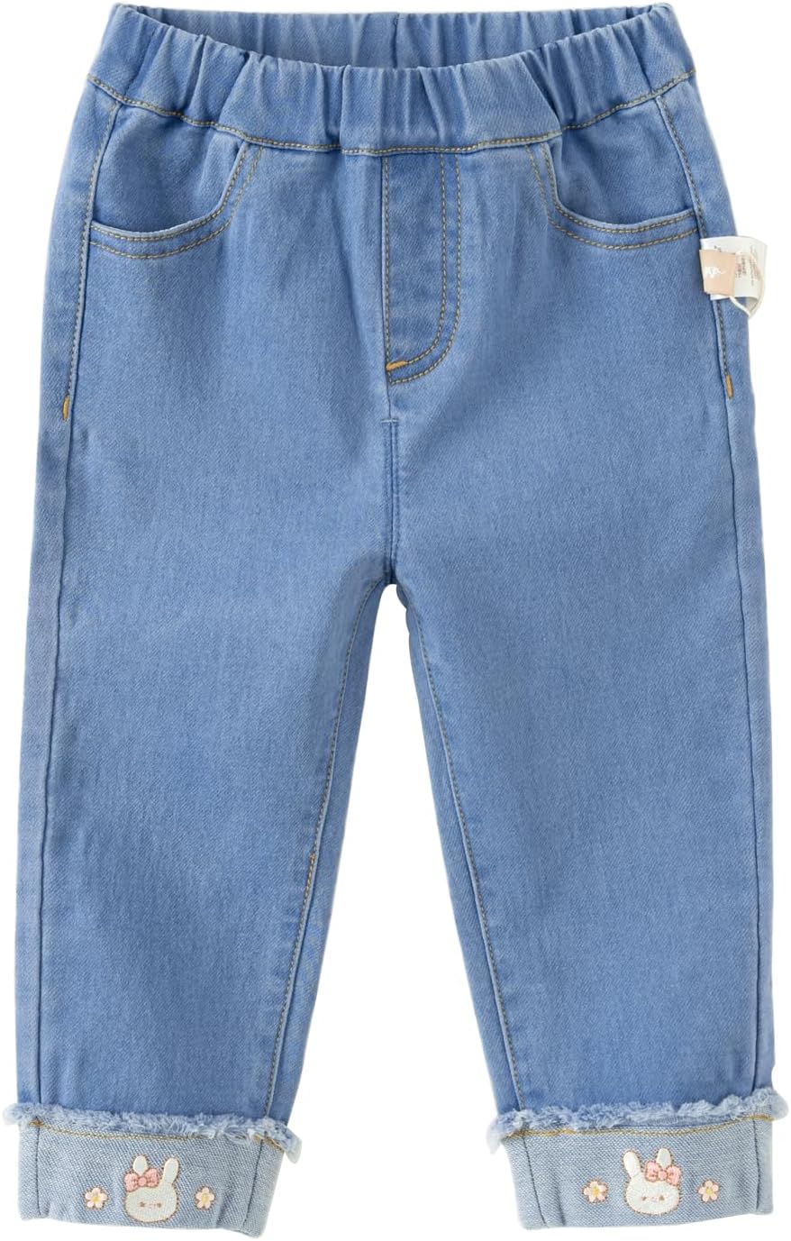 DAVE&BELLA Baby Girls Jeans Embroidered Stretch Ruffle Denim Pants for Toddler Spring Lightweight Casual Leg Jeans