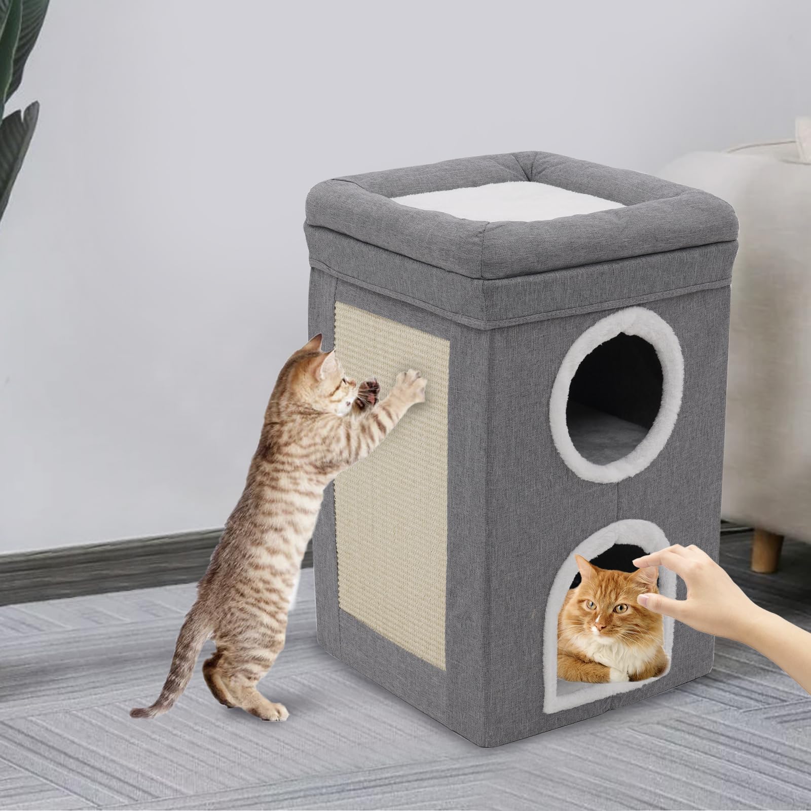 Niche pliable pour chat - Grotte pour chat - Lit pour chat d'intérieur - 3 couches - Niche pour chat - Niche pour chat de petite et moyenne taille - Gris