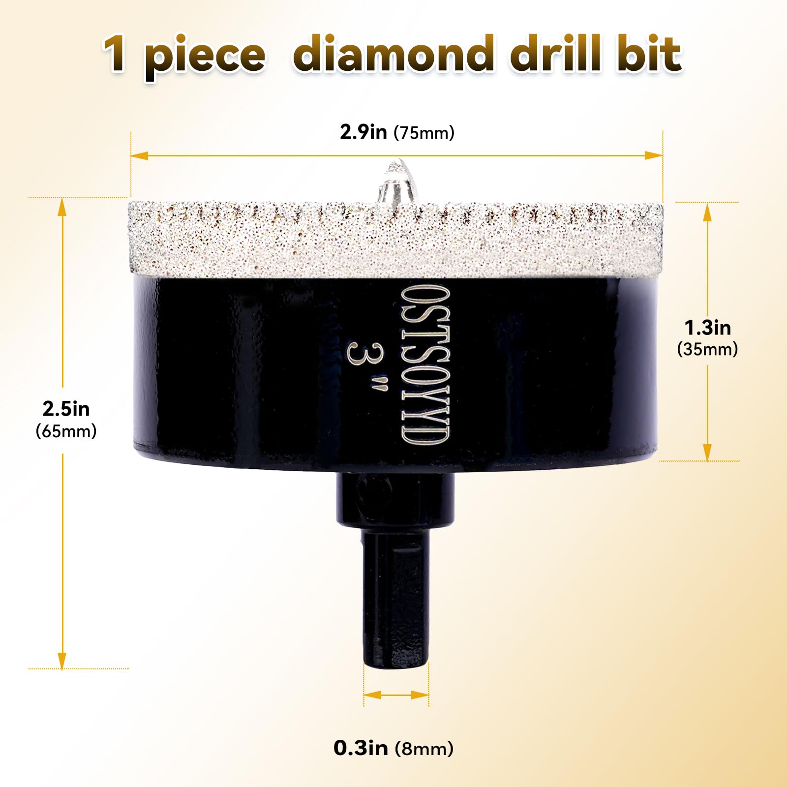 Sierra perforadora de diamante dentada con broca piloto, sierra perforadora con punta de diamante de 3 pulgadas para perforación precisa, para porcelana, azulejos, cerámica, granito, piedra, vidrio