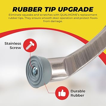 Door Stopper Replacement Rubber Tips - Ribbed Rubber Foot Door Stop Tips for Kickdown/Drop Down Door Stop Holder - Pack of 5 Durable Rubber Door Stoppers with Screws - Grey