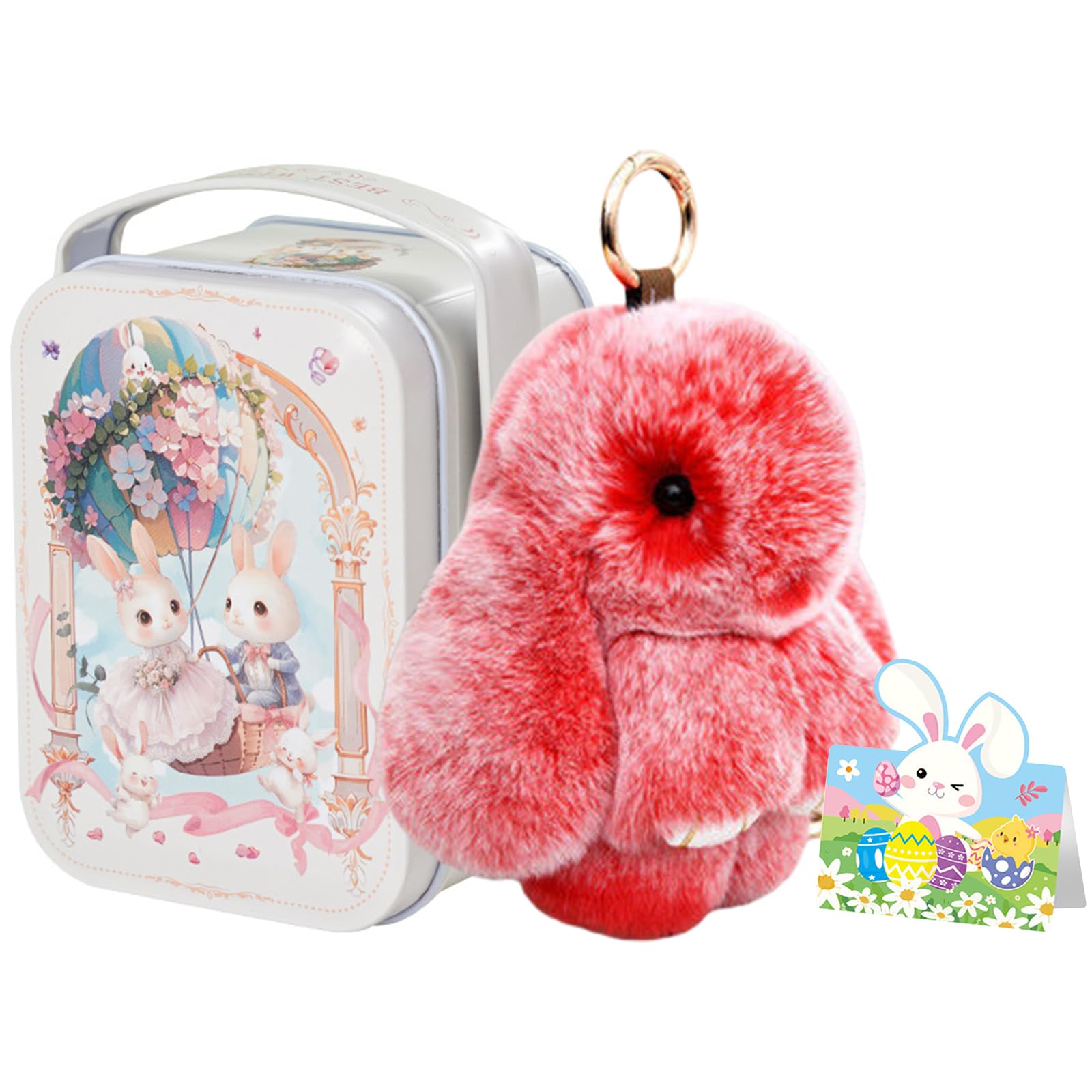 Little Pocket Bunny in A Tin: Charming Keychain Bunny Hugs in A Box, Plush Bunnies Keyring Easter Gifts For Kids Adults, Handmade Rabbit Pocket Box Stuffed Animal Doll For Easter Home Decor