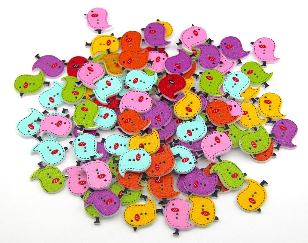 Pack of 50PCS Chick Buttons Colorful of Various Plain Round DIY 2 Holes Wooden Buttons for Sewing and Crafting
