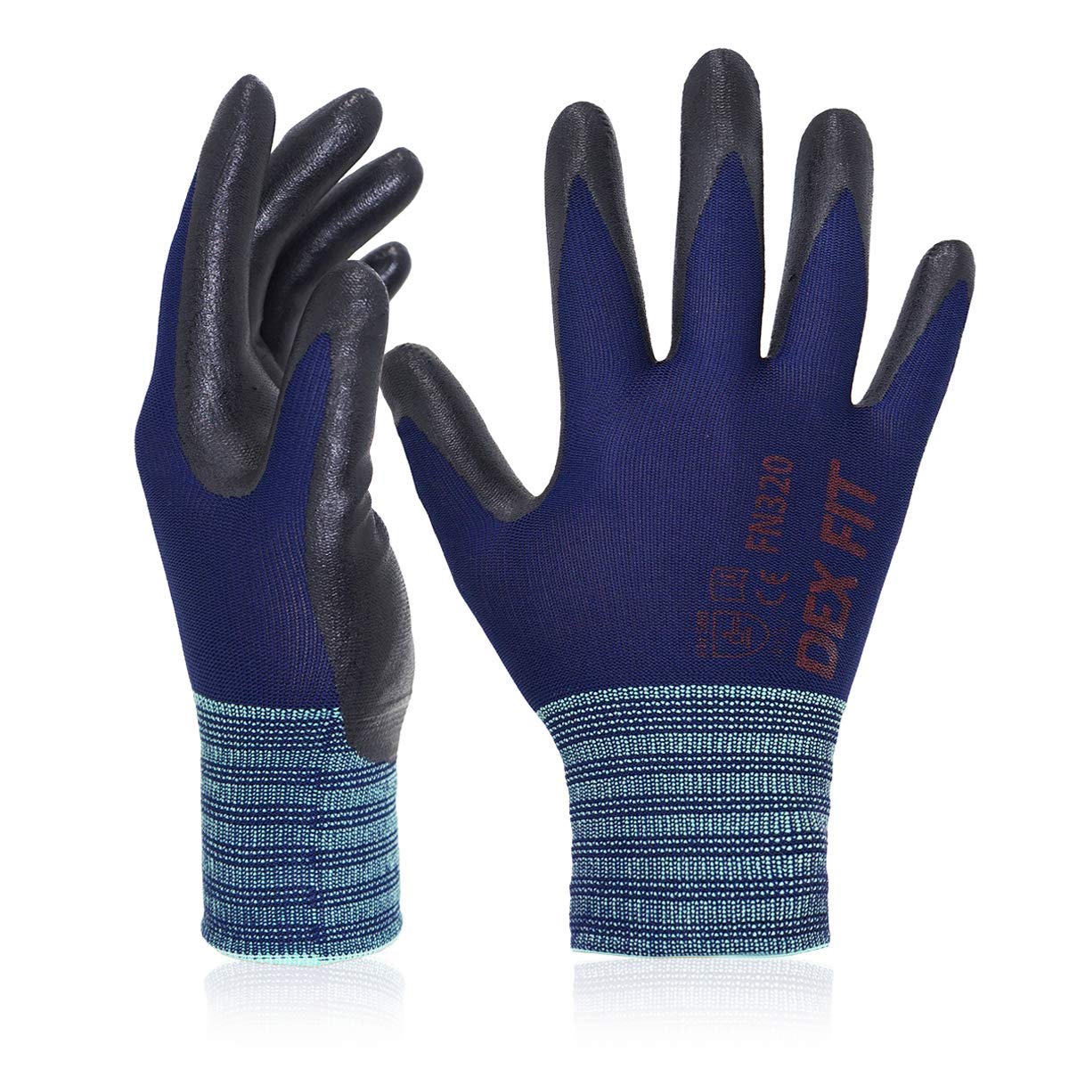 Premium Nylon Nitrile Work Gloves FN320, 3 Pairs, 3D-Comfort Stretchy Fit, Firm Grip, Thin & Lightweight, Durable, Breathable & Cool, Machine Washable; Navy 7 (S)
