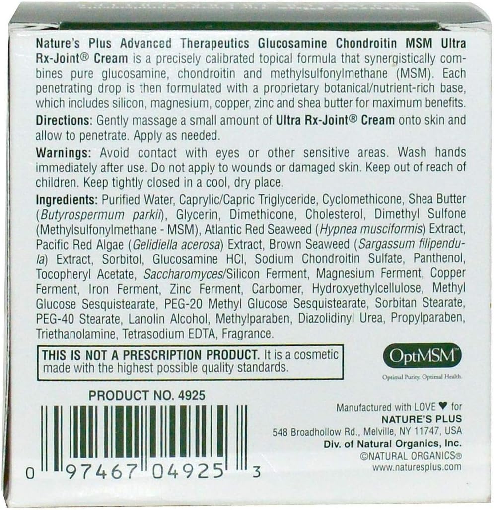 Natures Plus Glucosamine Chondroitin MSM Cream, 118 ml Buy Online at