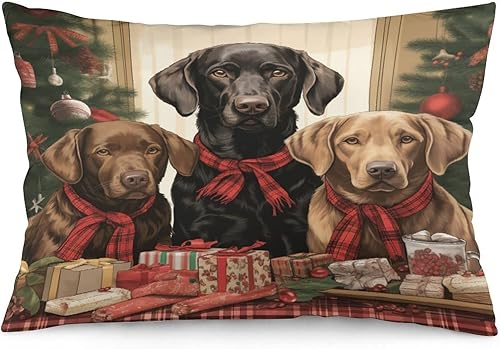 MaSiledy Dog Labs - Fundas de cojín de Navidad a cuadros rojos de 20 x 30 pulgadas, fundas de almohada lumbares de invierno para vacaciones,