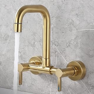 XJTNLB Grifo Oro Cepillado Lavabo Alto Moderno, Grifo Lavabo Dos Mandos Separados Agua Fria y Caliente Disponible Grifos para Lavabos de Baño Modernos
