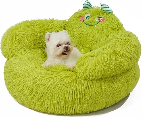 Jiupety Bonita cama calmante para perros y gatos, cama para perros con cojín alto para interiores, cómoda cama de felpa para perros, tamaño M (24 x