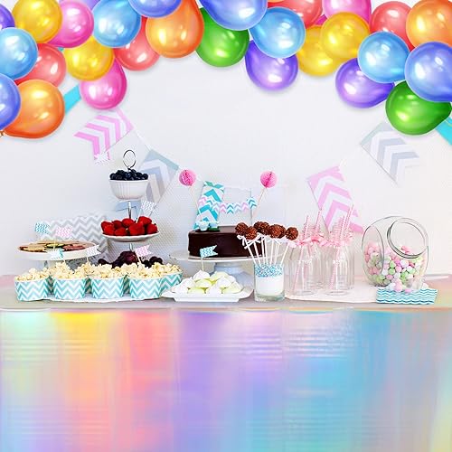 Vista 21 de Irenare Paquete de 3 manteles de plástico iridiscentes con láser, láminas holográficas para niñas, fiestas, bodas, discotecas, bailes, cumpleaños