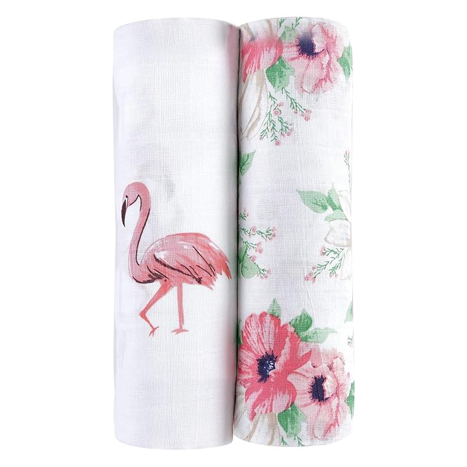 haus & kinder 100% Cotton Swaddle Wrap for New Born Baby, Printed Muslin Swaddle for Baby Girl & Boy, Size 100cm x 100cm, Pack of 2 (Floral Pink)