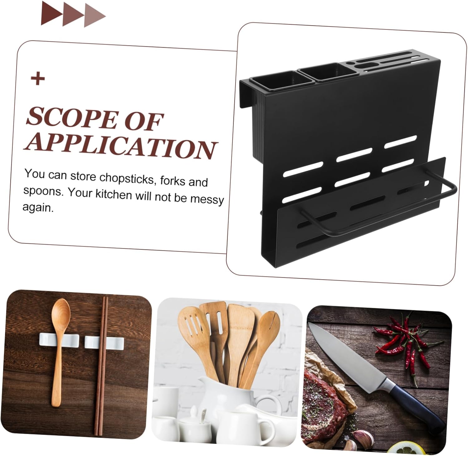 Kitchen Wall Mounted Cutlery Holder Multifunctional Utensil Rack for Knives Cutting Boards and Chopsticks and Space-saving Organizer for Cooking Utensils