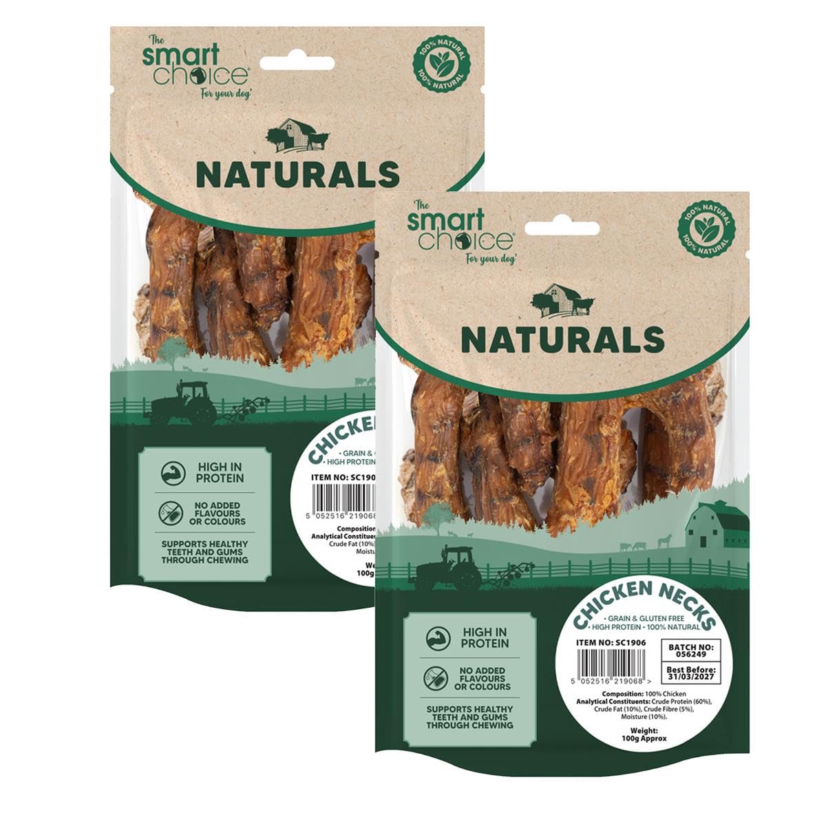 200g Chicken Neck Treats - Pet Dog Puppy Natural Snack Chew High Protein Grain & Gluten Free Reward For Good Behaviour - Promotes Dental Hygiene Supports Healthy Teeth & Gums