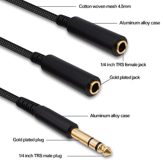 Cable adaptador Jack 6.35mm TRS macho a doble hembra 30 cm miniatura 4