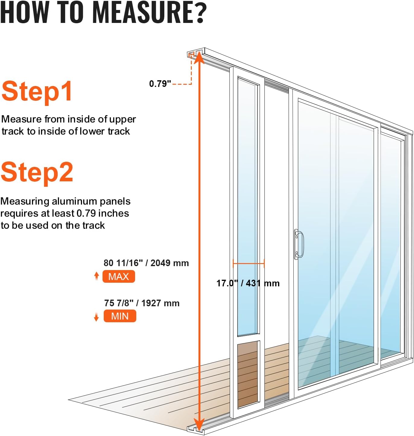 VEVOR Dog Door for Sliding Glass Door, 75 7/8"-80 11/16" Adjustable Height Doggy Door for Sliding Doors, Aluminum Frame Tempered Glass Pet Door with Hinge Structure Flap and Lock (X-Large)