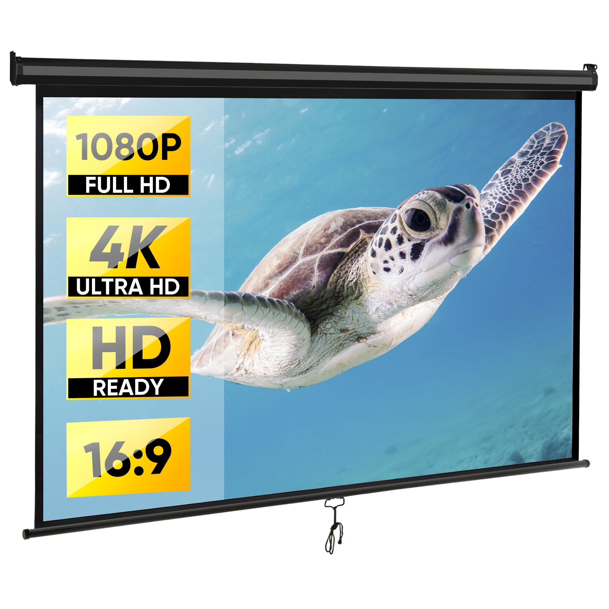 Epetlover 80 Inch 16:9 HD Projection Screen Manual Pull Down Indoor Outdoor Movie Screen, Wrinkle-Free Portable Projector Screen for Home Cinema Office Classroom, Black