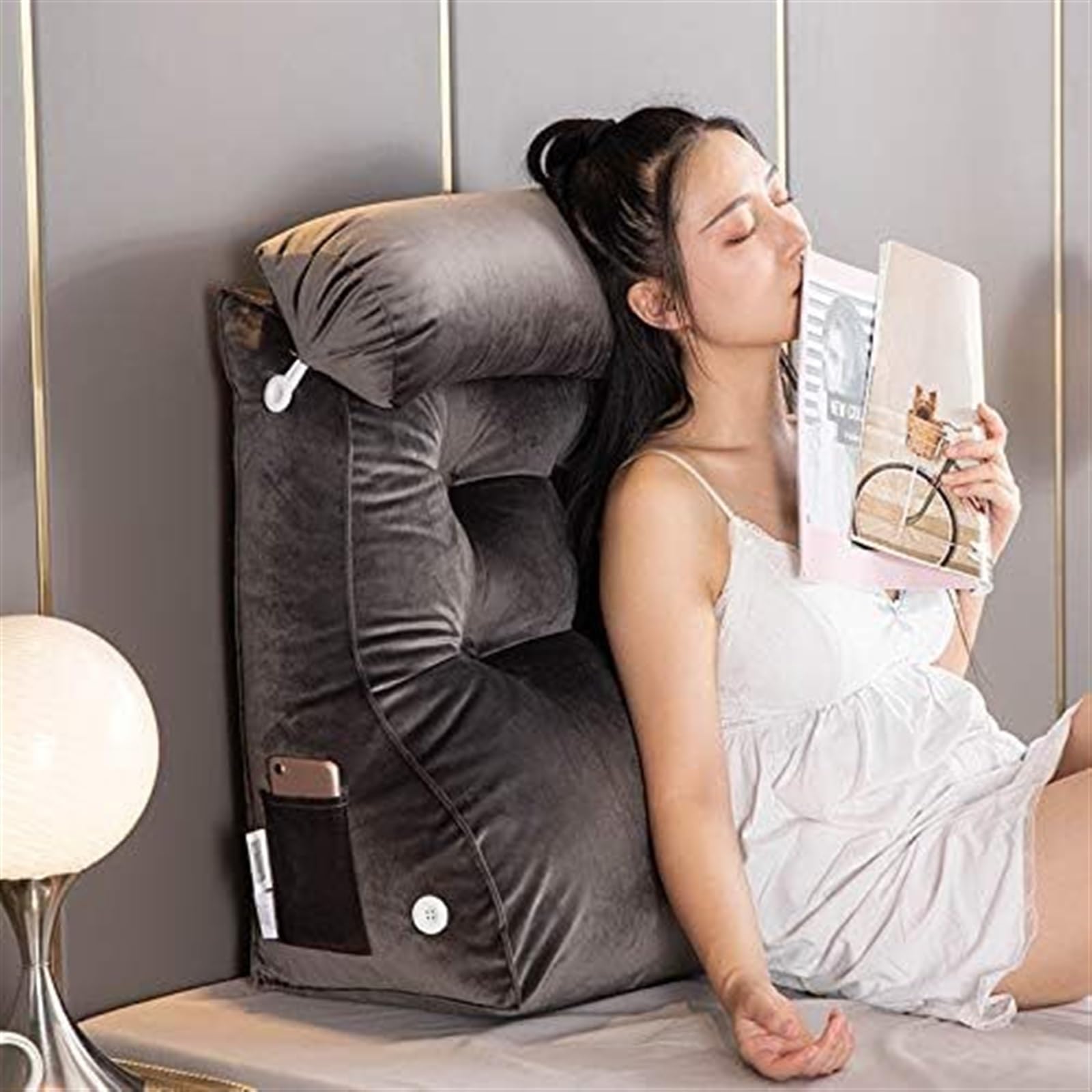 ZXGRfdefa reading pillow, Large Bolster Headboard Backrest Support Cushion, Back Wedge, For Sitting Up in Bed/Couch(High Grade Gray,Width 55cm)