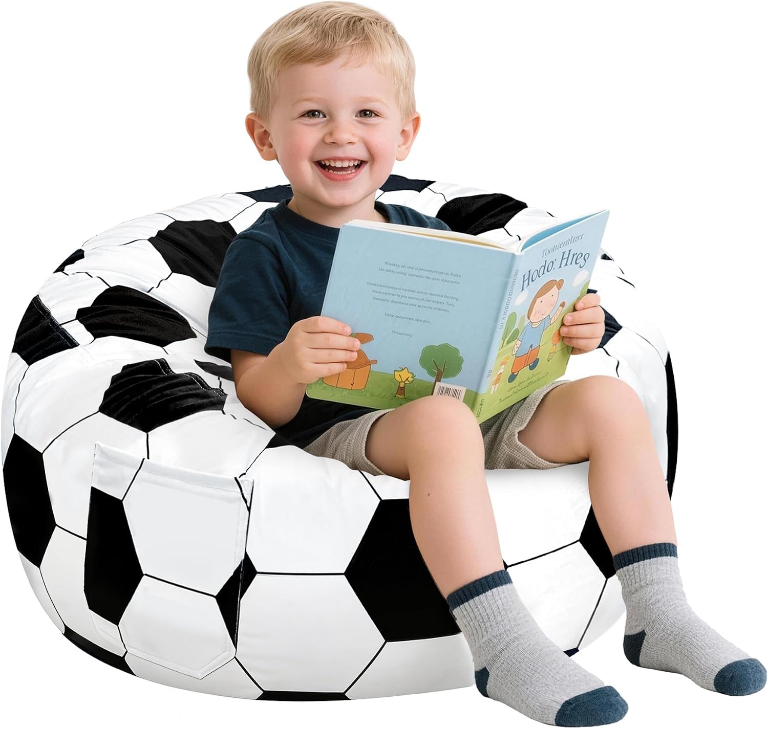 Jorbest Soccer Bean Bag Chair for Kids and Teens, Memory Foam Bean Bag Chairs with Washable Velvet Cover, Soft Soccer Bean Bag Sofa for Lounging, Gaming, Reading, Sports Room Decor, Large 27"W x 16"H