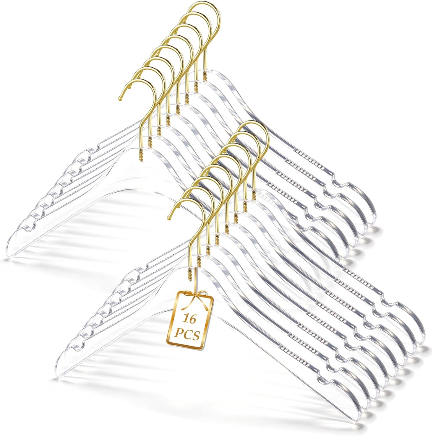 Acrylic Clothes Hangers 16 Pack with Gold Hook