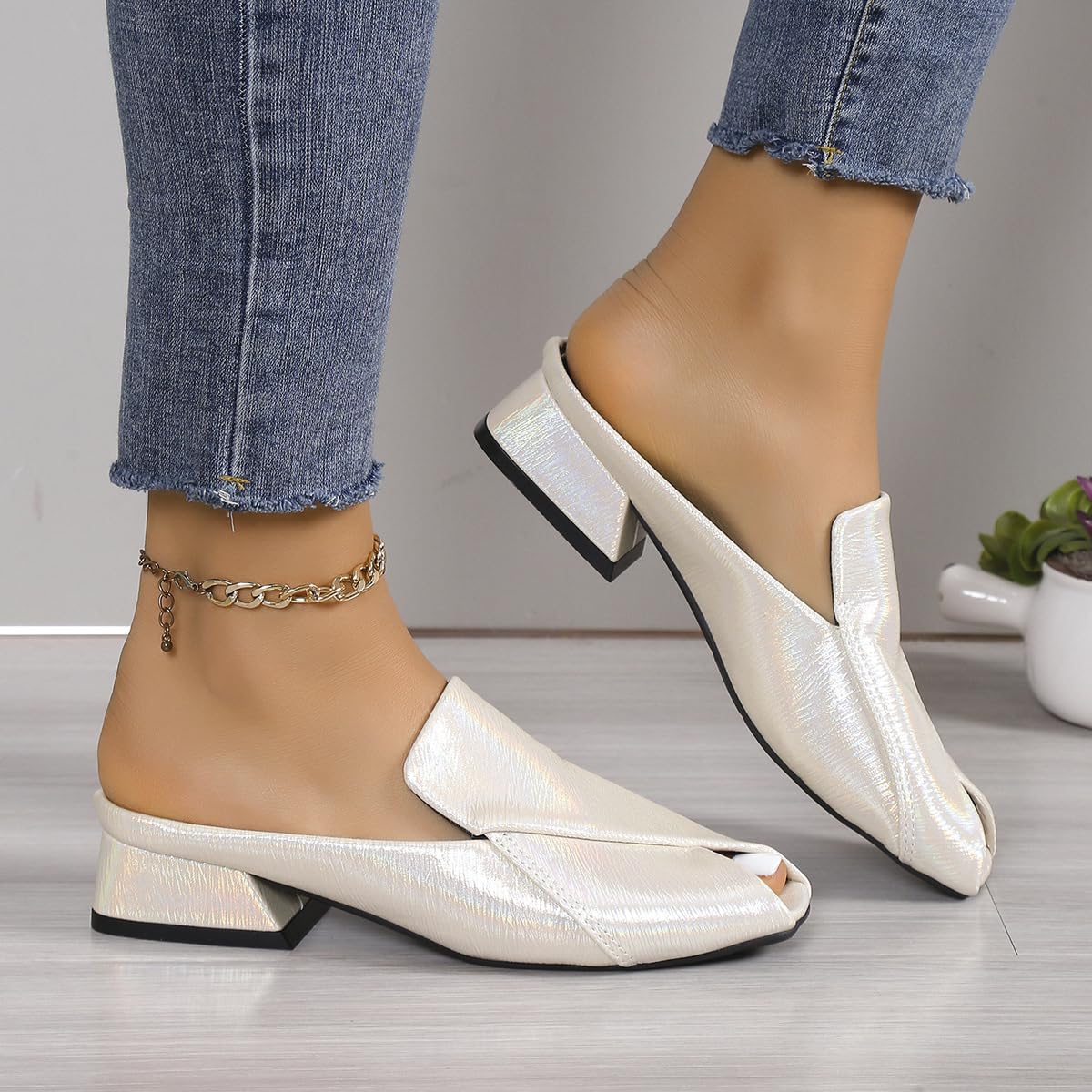Sandalias elegantes y cómodas de color sólido para mujer, versátiles, para vacaciones, de piel, cuadradas, puntera abierta, tacón bajo