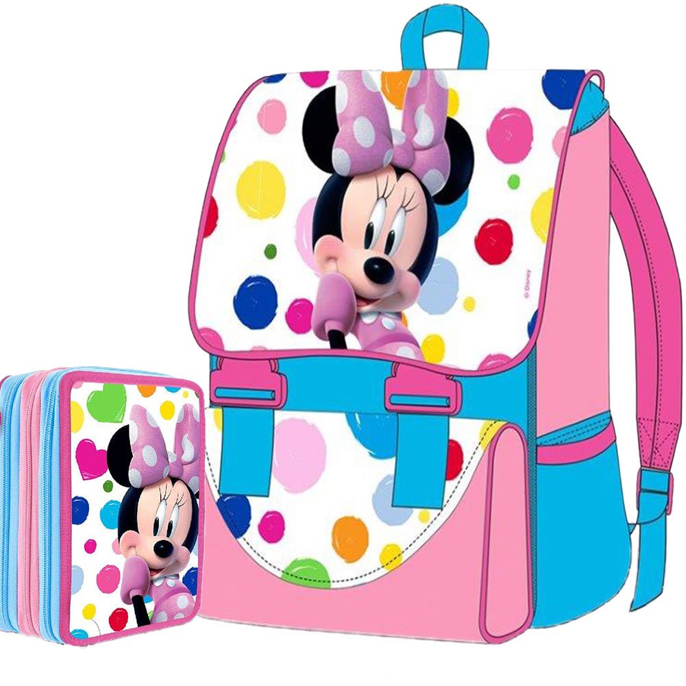 Disney Kit Scuola School Promo Pack Zaino Estensibile + Astuccio 3 Zip Minnie Mouse