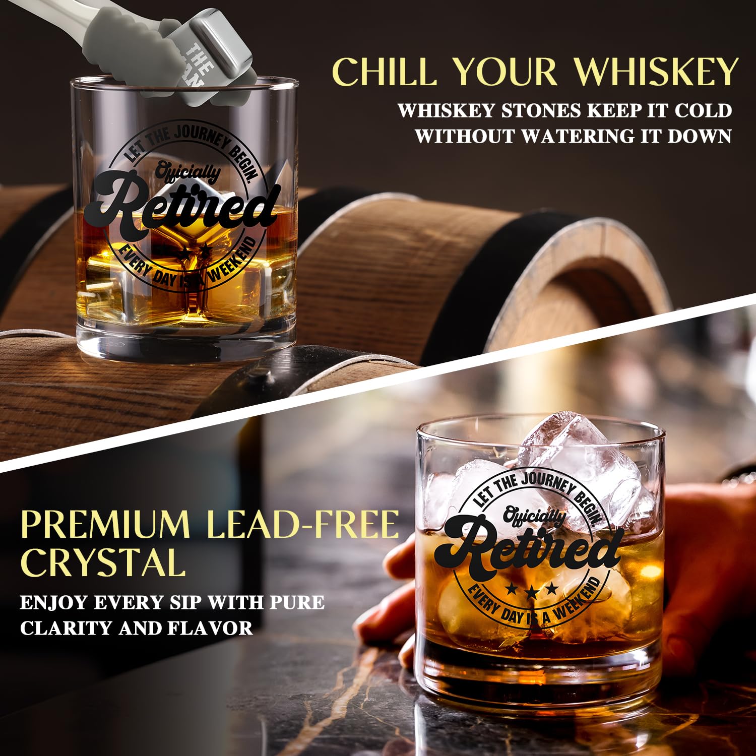 15 Pcs 2026 Retirement Gifts for Men Whiskey Glass Set, The Legend Has Retired, Funny Retired Supplies with 11 Oz Whisky Glass Coaster Stones Apron Baseball Cap Socks for Dad, Coworker, Boss, Grandpa - Image 4