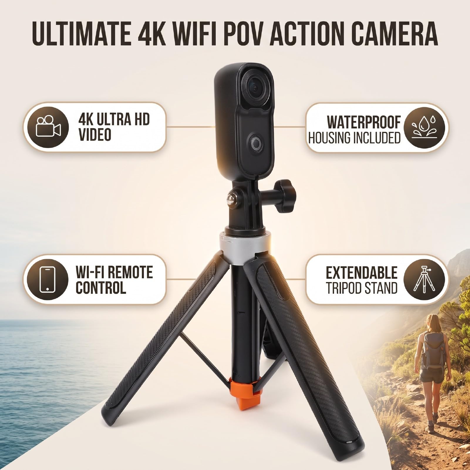 Luocute Action Camera 4K WiFi con Supporto Magnetico per Ciclismo