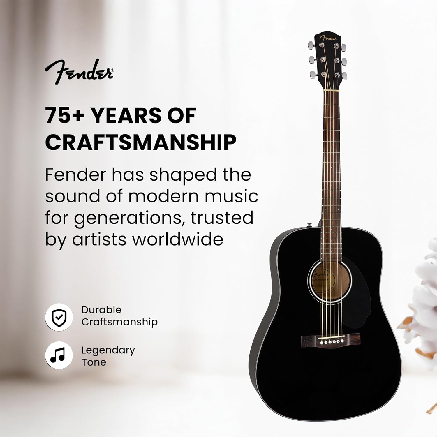 Fender CD-60S Solid Top Dreadnought Acoustic Guitar - Black Bundle with Gig Bag, Tuner, Strap, Strings, Picks, and Austin Bazaar Instructional DVD