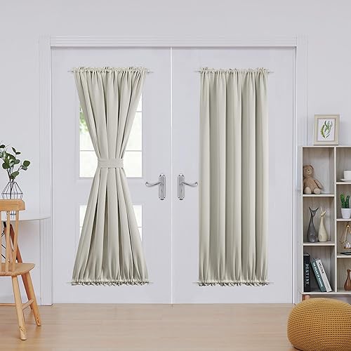 Miniatura 251 de Deconovo Cortina opaca de Navidad para puertas de vidrio y luces laterales, panel de privacidad con aislamiento térmico con doble bolsillo para