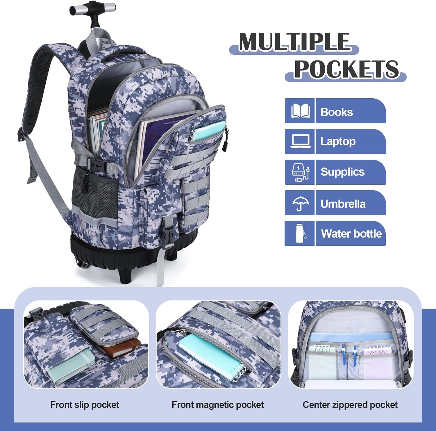 Digobay Camo Rolling Backpack Boys 3pcs