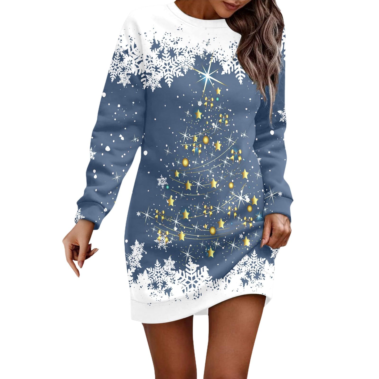 Generisch Comodo abito da donna con stampa natalizia, a maniche lunghe, con cappuccio, con tasche, per occasioni festive