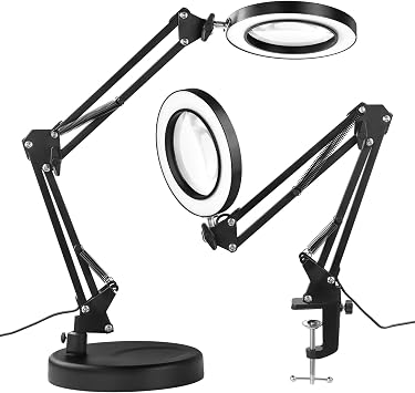10X Magnifier with Stand, 2-in-1 Base & Clamp Mounting Magnifying Glass for Hobby, Close Work, Precision Machinery Repair, Reading, Craft