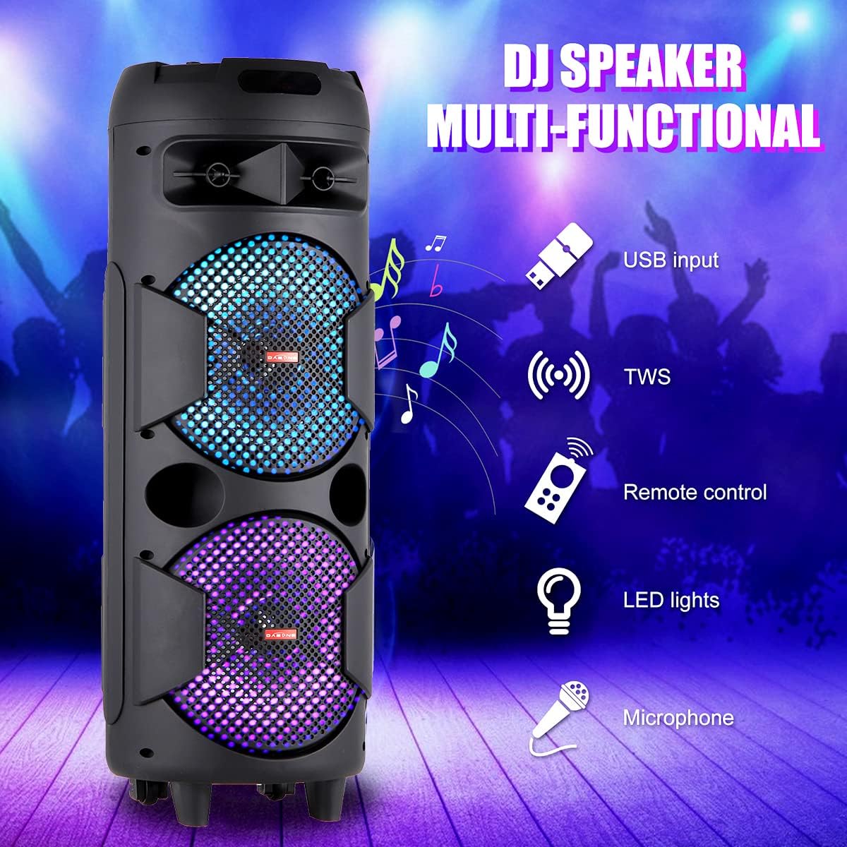 TWS PA Speaker System Karaoke Machine Set with Wired Microphone, Wireless Bluetooth Speaker with Remote for Party Events Singing, Portable Audio Equipment, Dual 8'' Speaker with DJ Lights, FM - Image 5