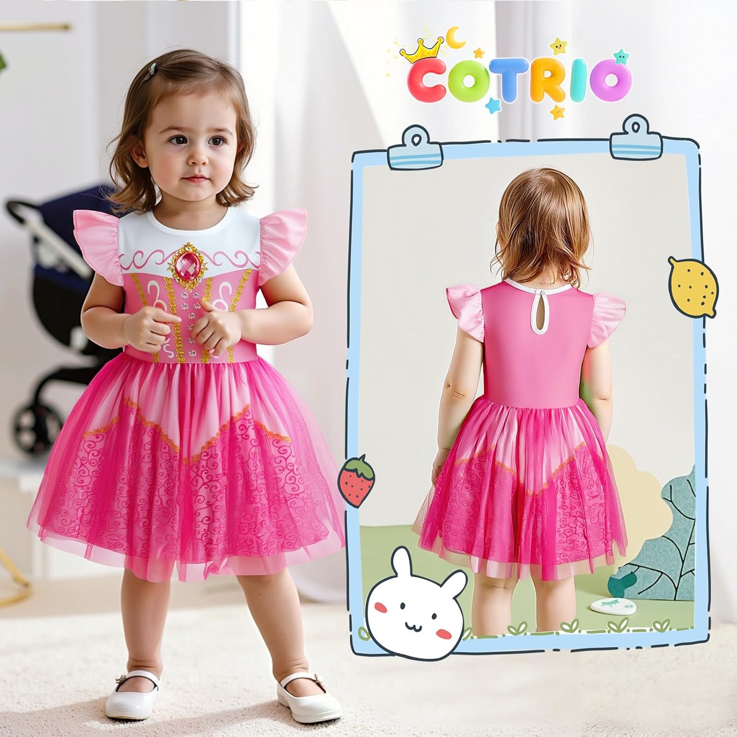 COTRIO Infant Baby Girls Princess Dress Halloween Costumes Toddler Tulle Tutu Fancy Party Dress Birthday Outfit with Headband - Image 2